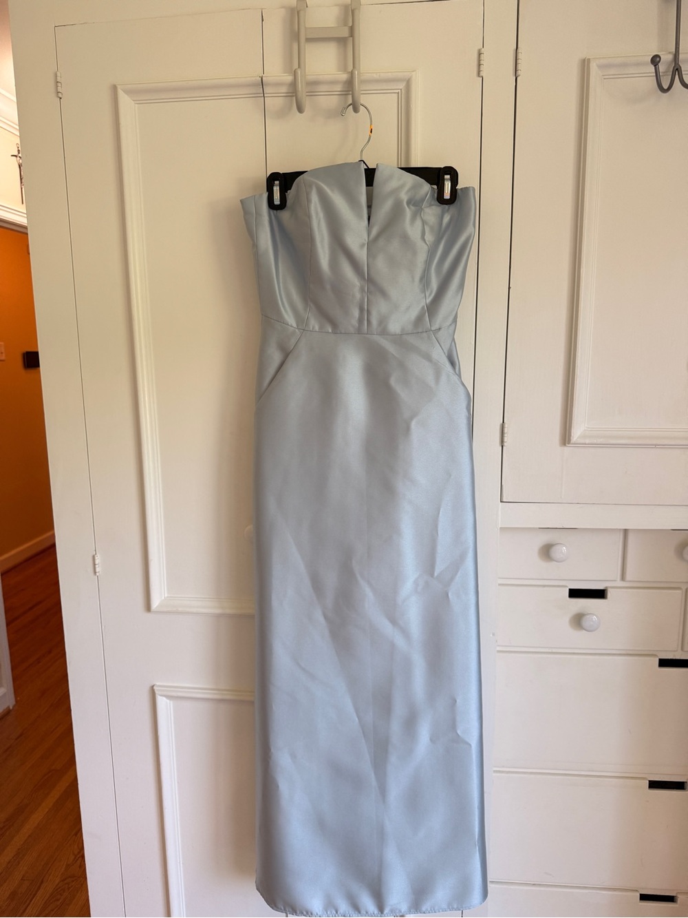 ALFRED SUNG Strapless Pale Blue Satin Gown